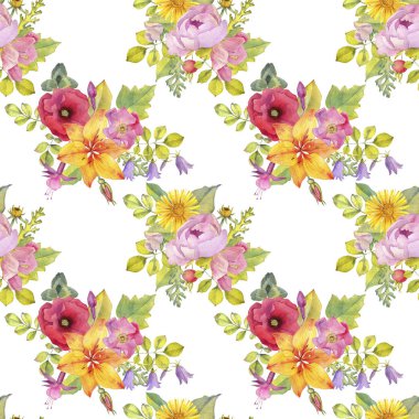 Sulu Boya Dikişsiz çiçek desenli