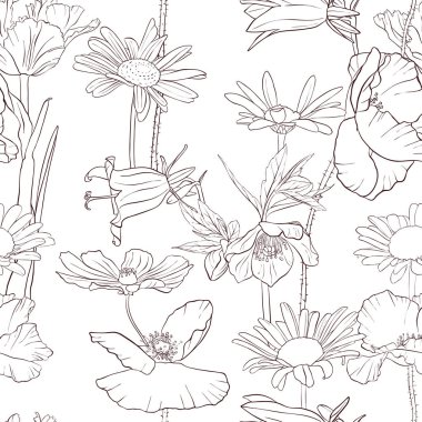 vektör çizim çiçek, çiçek arka plan, elle çizilmiş illüstrasyon ile seamless modeli