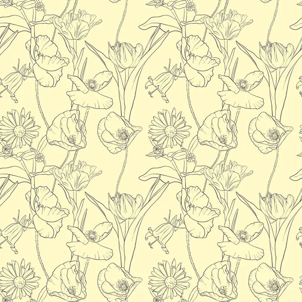 Vector patrón sin costura con flores — Archivo Imágenes Vectoriales
