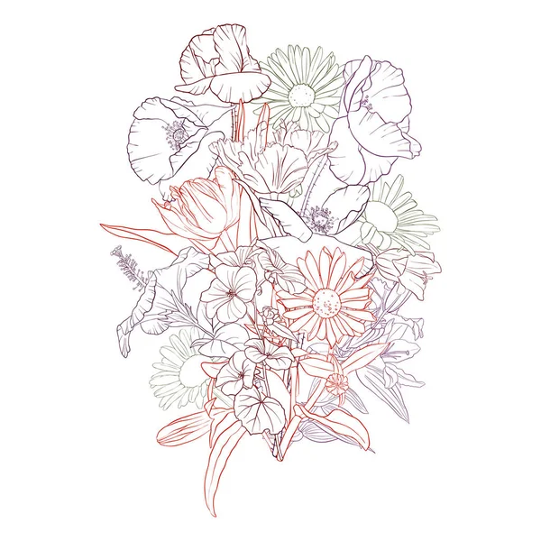 Desenho Vetorial Buquê Flores Composição Floral Ilustração Desenhada Mão — Vetor de Stock