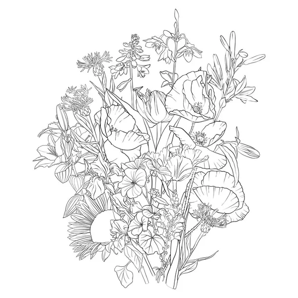 Vector dibujo fondo con flores — Vector de stock