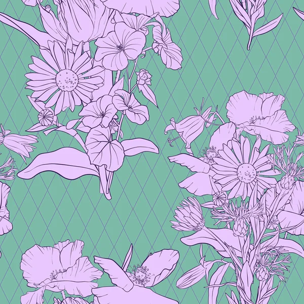 Motif sans couture vectoriel avec des fleurs — Image vectorielle