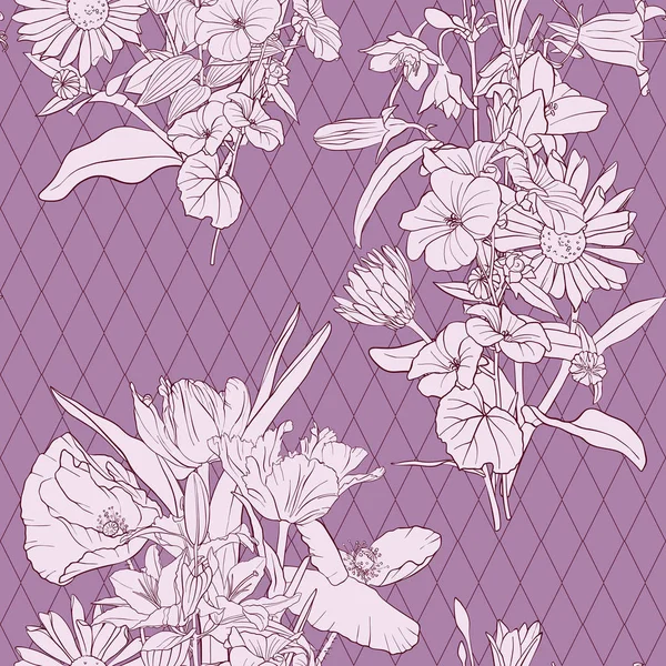 花とベクトルのシームレスなパターン — ストックベクタ