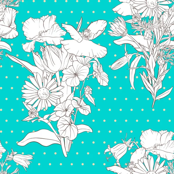 Motif sans couture vectoriel avec des fleurs — Image vectorielle