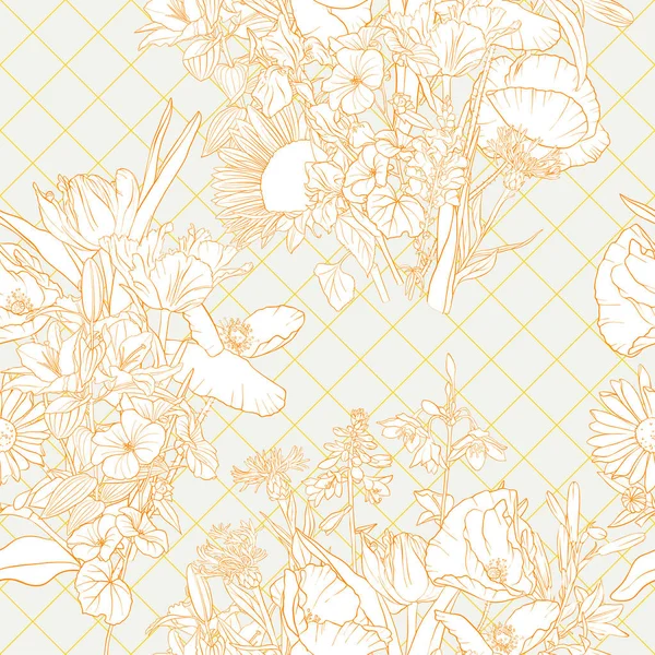 花とベクトルのシームレスなパターン — ストックベクタ