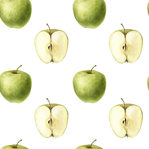 Dibujo de acuarela patrón sin costura con manzanas — Foto de Stock