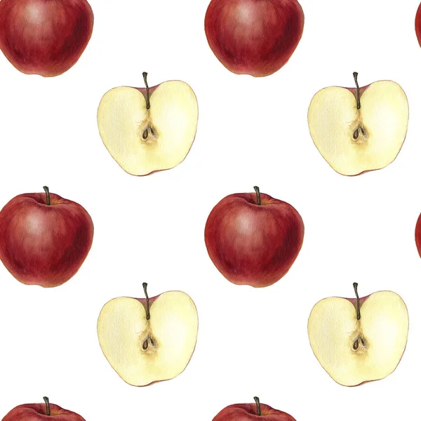 Akwarela, rysunek wzór bezszwowe z jabłkami — Zdjęcie stockowe