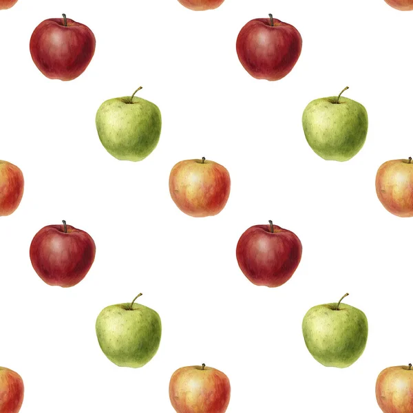 Dessin aquarelle motif sans couture avec des pommes — Photo