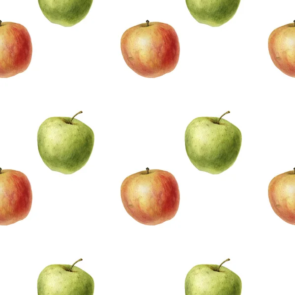 Dibujo de acuarela patrón sin costura con manzanas —  Fotos de Stock