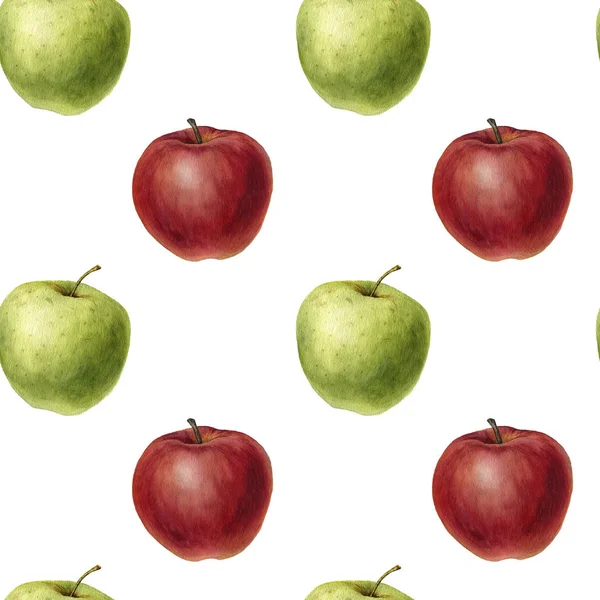 Dibujo de acuarela patrón sin costura con manzanas — Foto de Stock