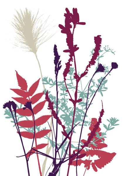 Yaprak ve bitki siluetleri ile şablonu — Stok Vektör