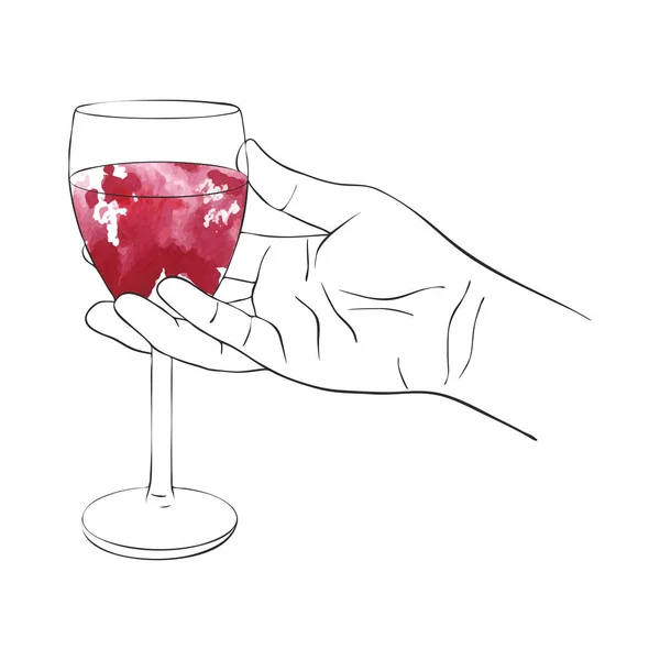 Hand with glass of red wine — Stock Vector