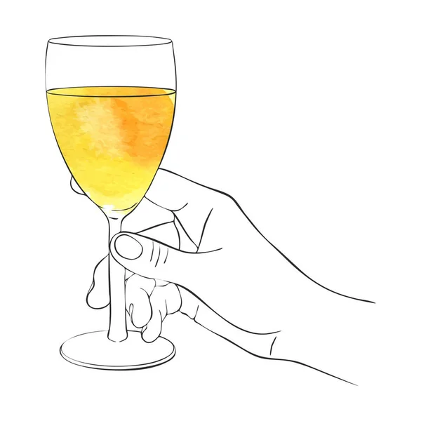 Ręka z kieliszkiem białego wina — Wektor stockowy
