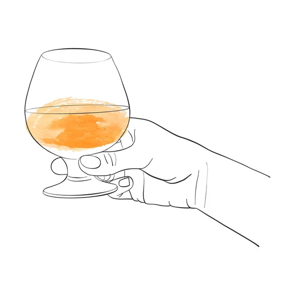 Mano con vetro cognac — Vettoriale Stock