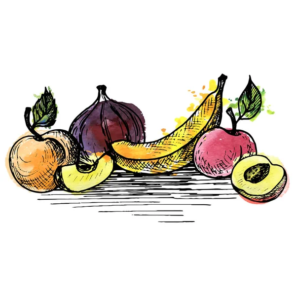 Διάνυσμα μελάνι σχέδιο μπανάνα και ροδάκινο — Διανυσματικό Αρχείο