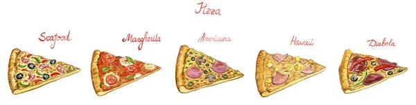Akvarel kreslení pizza — Stock fotografie