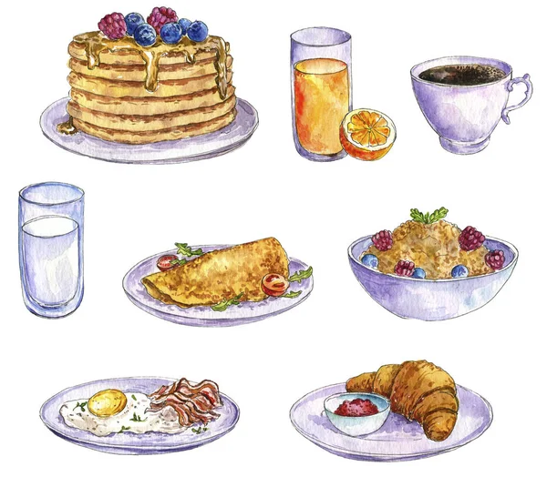 Aquarellzeichnung Frühstück — Stockfoto