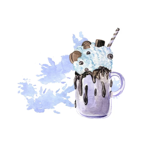 Watercolor milkshake with chocolate — Stock Photo, Image