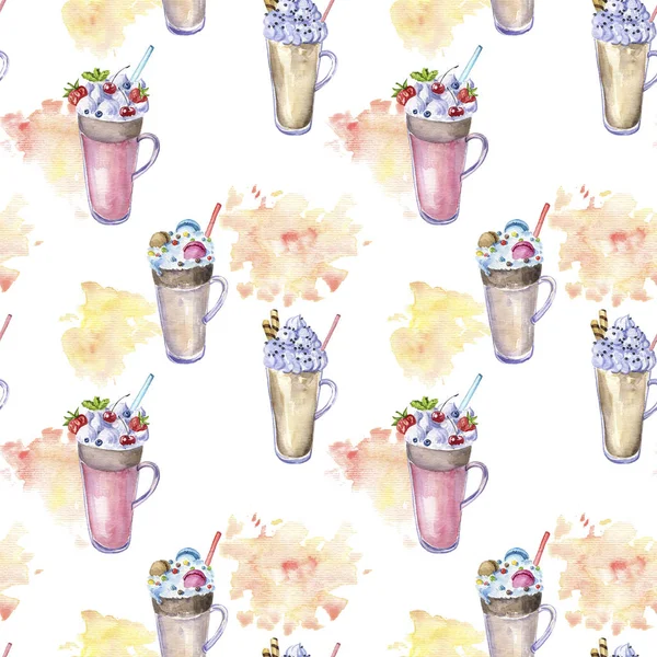 Motif sans couture aquarelle avec milkshakes — Photo