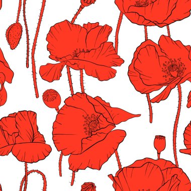 haşhaş çiçek çizim ile Dikişsiz desen vektör
