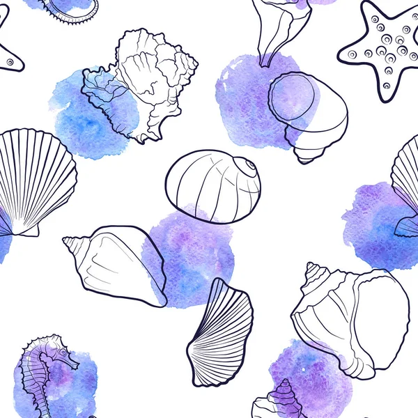 Vector seamless pattern with seashells — Stock Vector