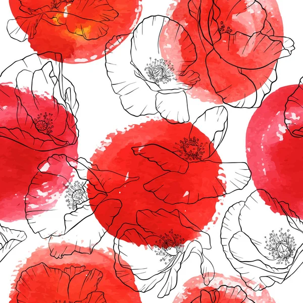Haşhaş çiçek çizim ile Dikişsiz desen vektör — Stok Vektör