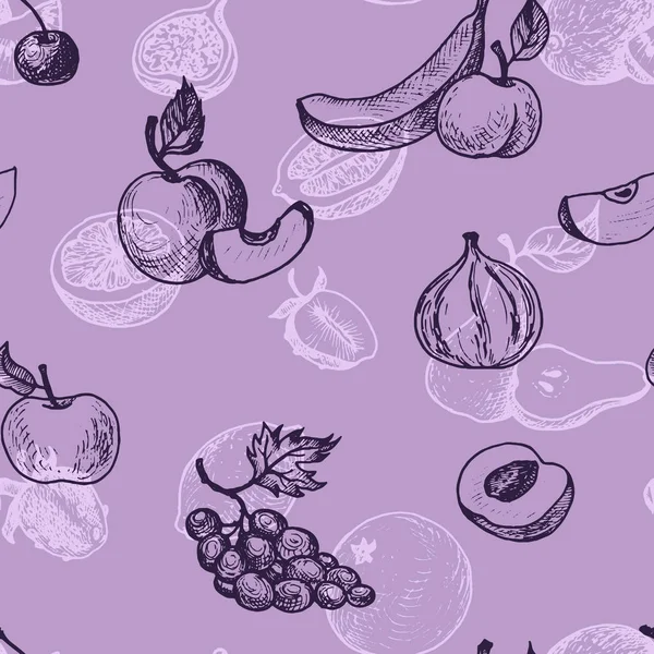 Motif sans couture vectoriel avec dessin de fruits — Image vectorielle