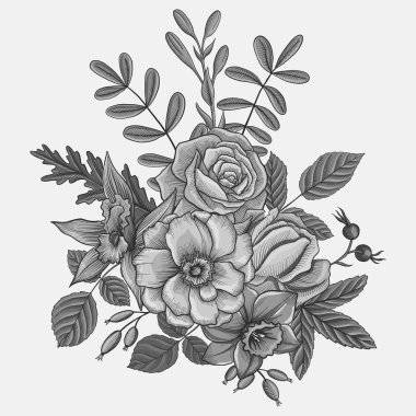 Vintage vektör çiçek bileşimi