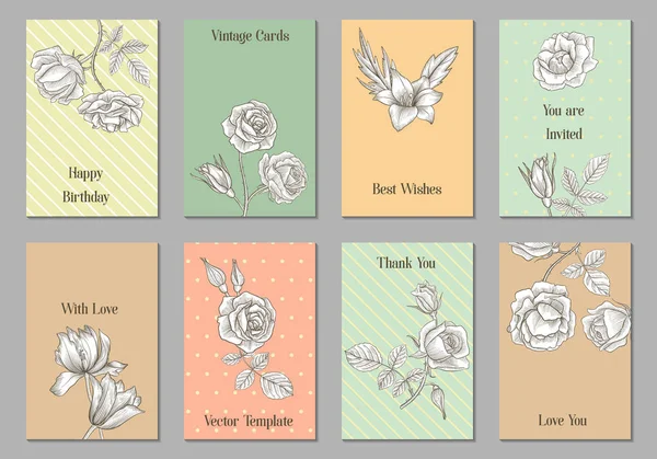 Винтажные векторные цветочные карты — стоковый вектор