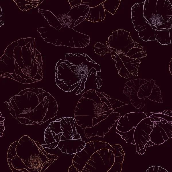 Vector patrón sin costuras con el dibujo de flores de amapola — Vector de stock