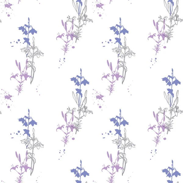 Dibujo vectorial patrón sin costura con flores — Archivo Imágenes Vectoriales