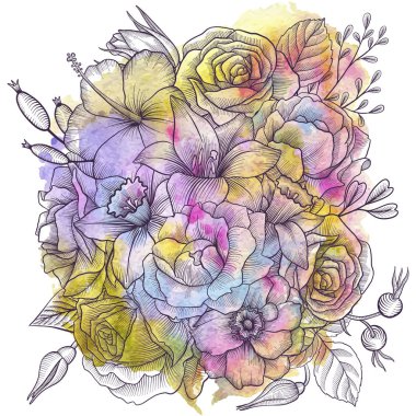 Vintage vektör çiçek bileşimi