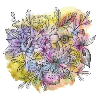 Vintage vektör çiçek bileşimi