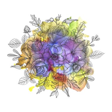 Vintage vektör çiçek bileşimi