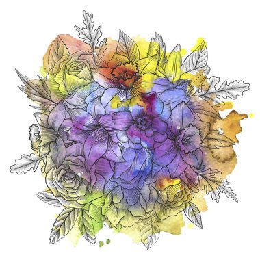 Vintage vektör çiçek bileşimi