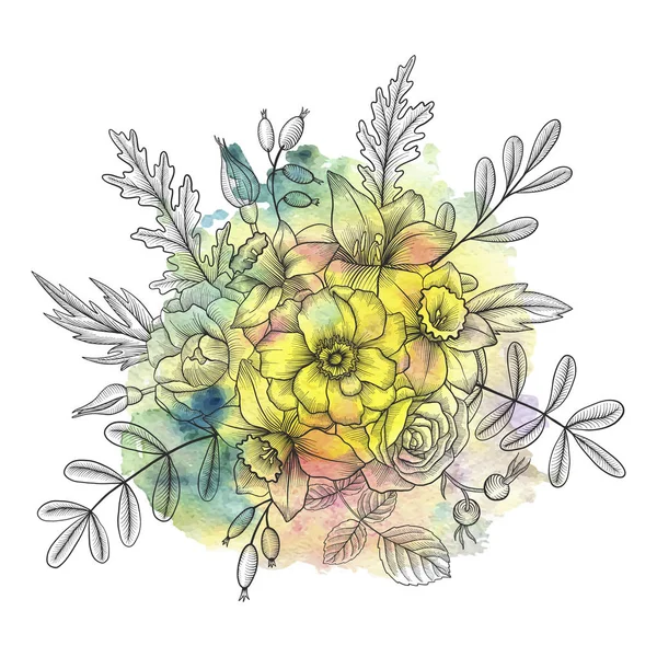 Vector vintage composición floral — Archivo Imágenes Vectoriales