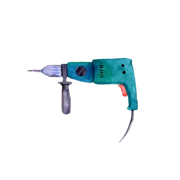 Watercolor electric drill — Stock Photo, Image
