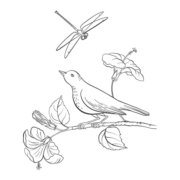 Oiseau à la branche d'arbre — Image vectorielle