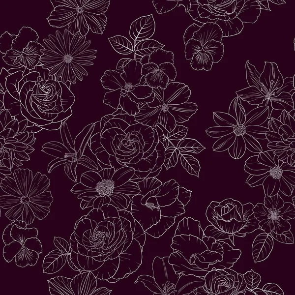 Modèle vectoriel sans couture avec dessin de fleurs — Image vectorielle