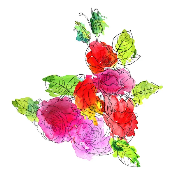 Dessin vectoriel fleurs de roses — Image vectorielle