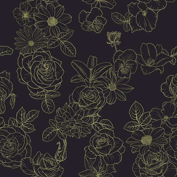 Modèle vectoriel sans couture avec dessin de fleurs — Image vectorielle