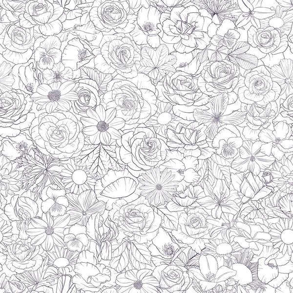 Vektor nahtlose Muster mit Zeichnung Blumen — Stockvektor