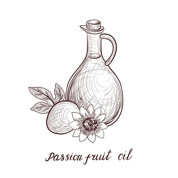 Vector drawing passion fruit oil — Stock Vector