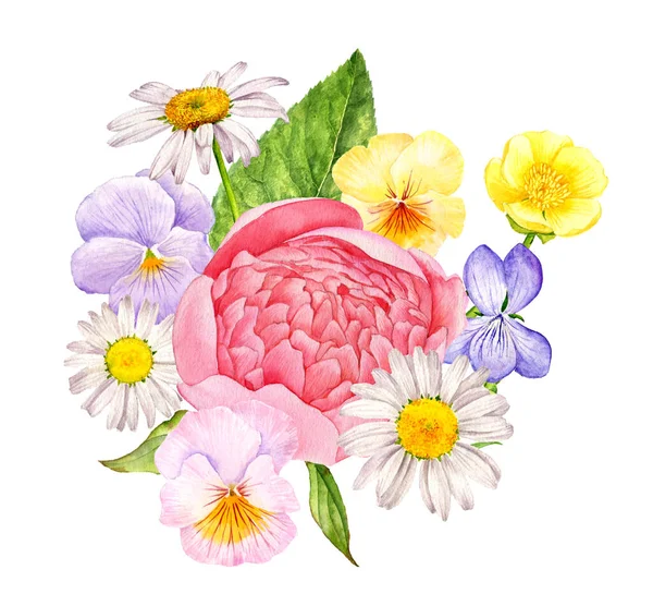 Acquerello disegno fiori selvatici — Foto Stock