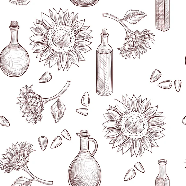 Dibujo vectorial patrón sin costura con aceite de girasol — Archivo Imágenes Vectoriales