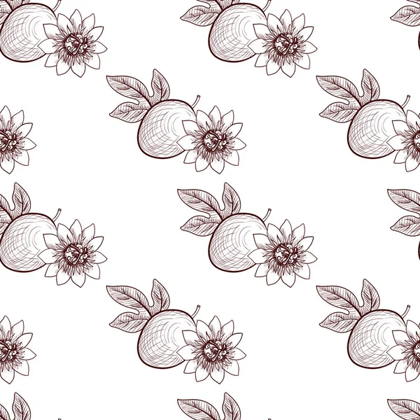Vektor zeichnet nahtloses Muster mit Passionsfrucht und Blume — Stockvektor