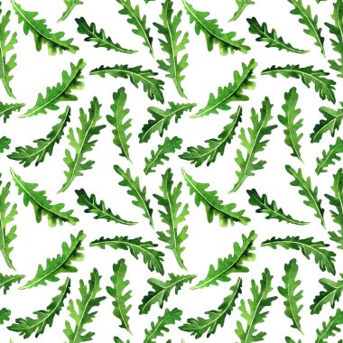 Arugula yaprakları çizilmiş suluboya desenli