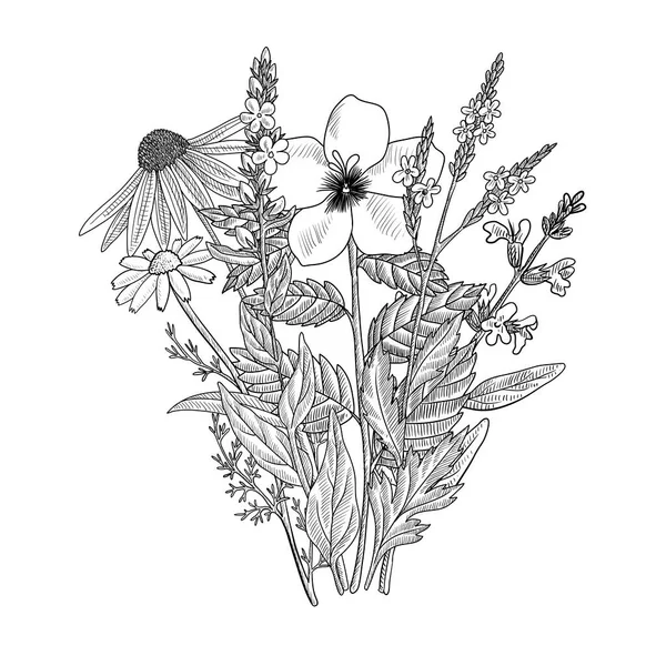 Dibujo vectorial plantilla vintage floral — Vector de stock