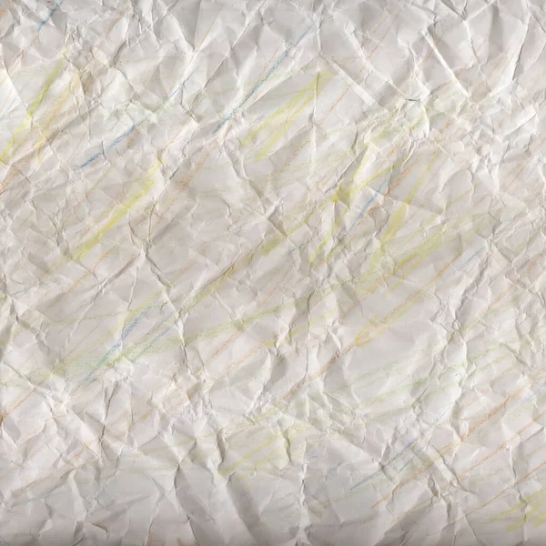 Feuille Froissée Papier Blanc Avec Des Bandes Crayons Multicolores Texture — Photo