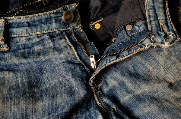 Rivna Jeans Med Dragkedja Och Knapp Moderna Vardagskläder Närbild Framifrån — Stockfoto